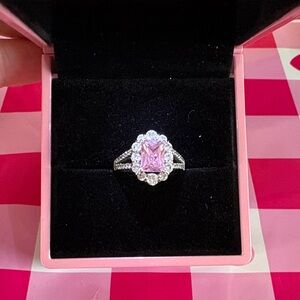 New Stainless Steel Pink Topaz Ring with cubic zirconia stones size 6